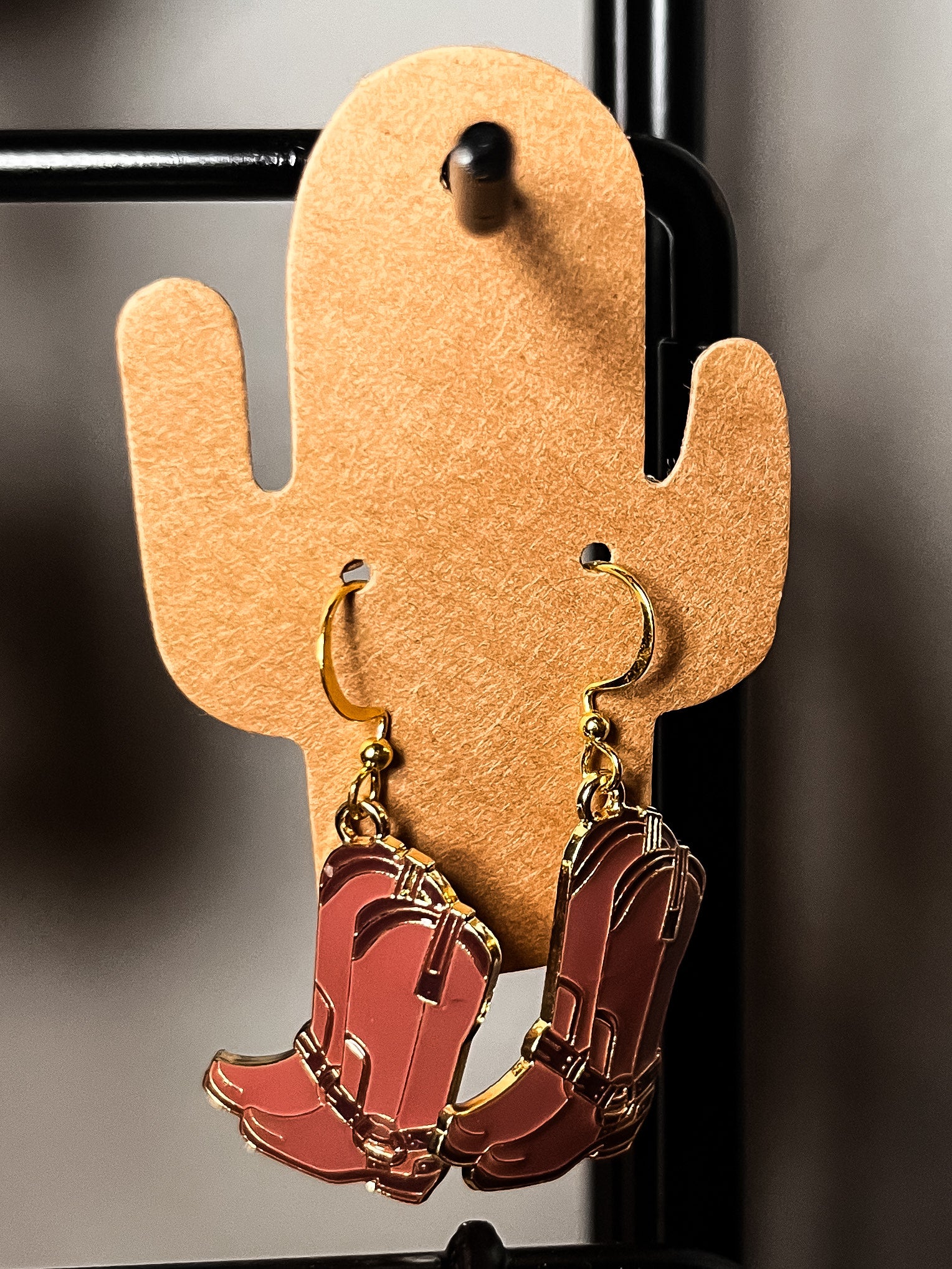Brown & Gold Boot Earrings